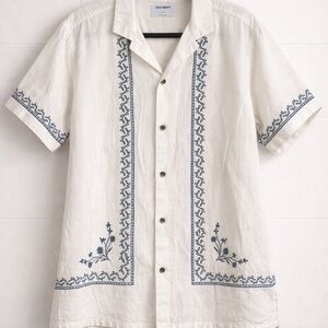 Old Navy White Shirt with Blue Embroidered Trim
